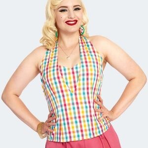 Voodoo Vixen Checked Chiquita Halter Neck Top